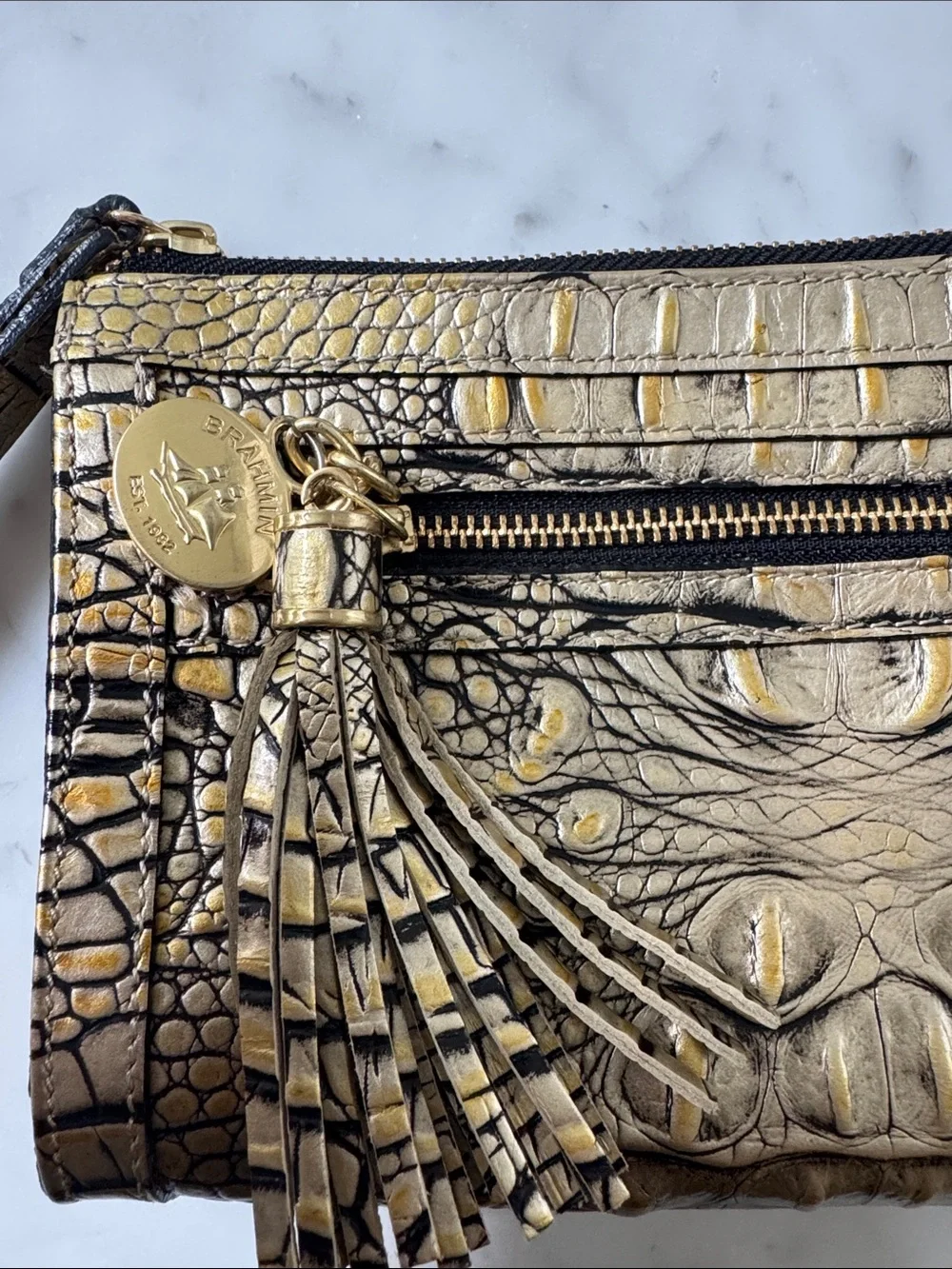 Brahmin Gold Croc Wristlet